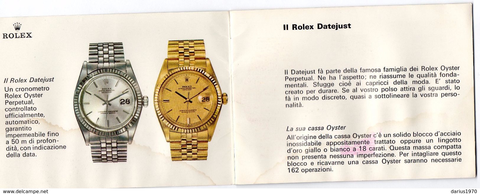 Other & unclassified - Libretto caratteristiche del Rolex Datejust (  Italiano / Stampato in Svizzera )
