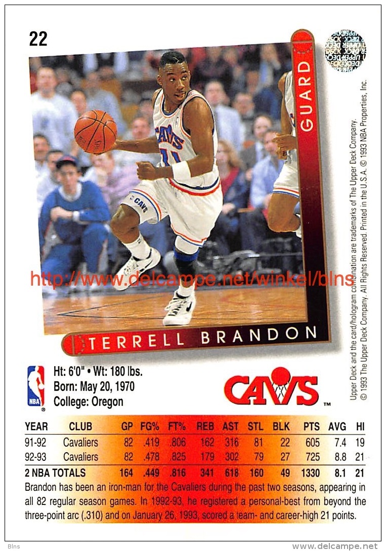 Upper Deck 93/94 Nr: &nbsp;22 Terrell Brandon&nbsp; - 1990-1999