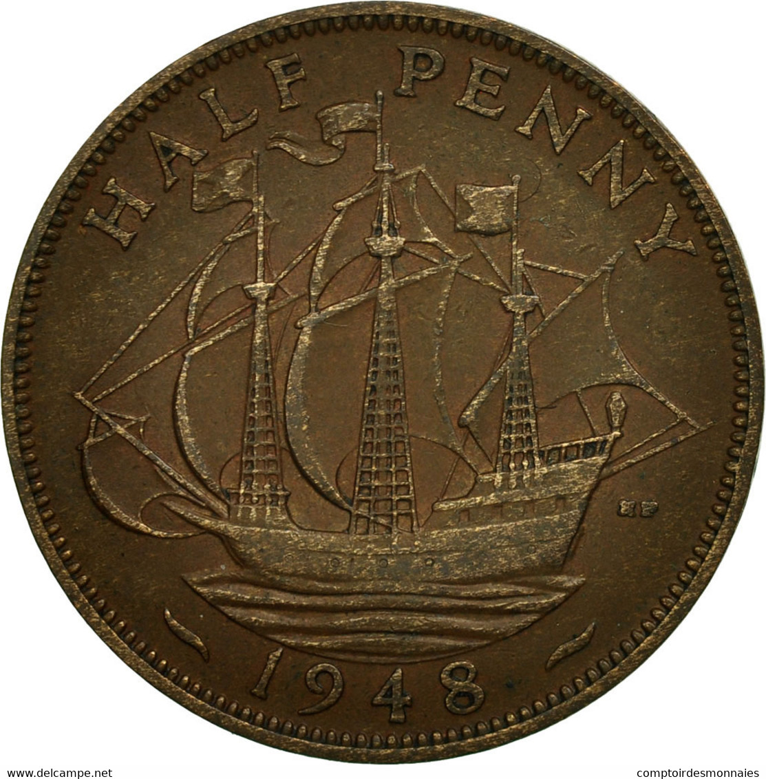 Monnaie, Grande-Bretagne, George VI, 1/2 Penny, 1948, TB+, Bronze, KM:844 - C. 1/2 Penny