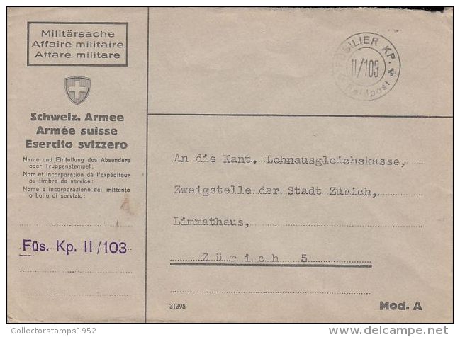 61988- MILITARY POST COVER, FUSILIER BATALLION NR II/103, ABOUT 1940, SWITZERLAND - Oblitérations