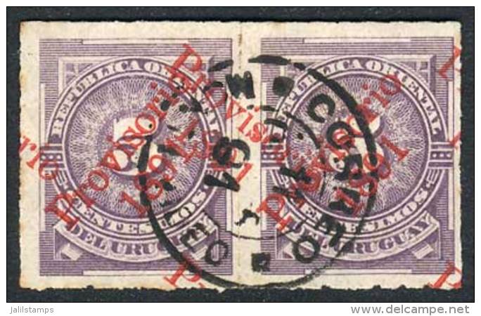 Yv.84 (Sc.99), Used Pair With VARIETY: Double Overprint, One Normal And The Other One In 45&ordm; Angle, VF, Rare! - Uruguay