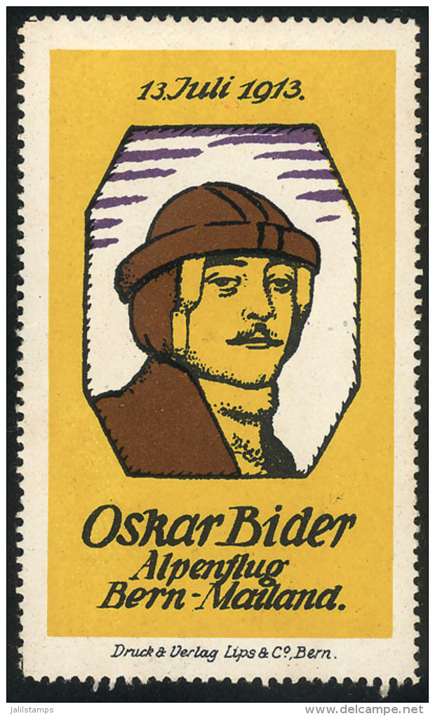 Aviator Oskar Bider, Flight Over The Alps From Bern To Mailand, 13/JUL/1913, VF Quality! - Otros & Sin Clasificación