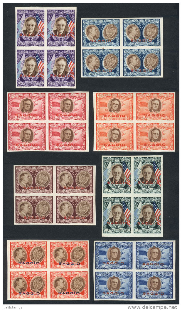 Yv.A.53/60, 1947 Roosevelt, Compl. Set Of 8 Values In IMPERFORATE BLOCKS OF 4, With SAGGIO Overprints (specimen),... - Otros & Sin Clasificación