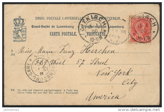 Postcard Franked With 10c. And Sent From DIEKIRCH To New York On 13/JA/1900, VF Quality! - Otros & Sin Clasificación