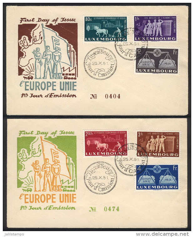 Yvert 443/448, 1951 For One Europe, Cmpl. Set Of 6 Values On 2 FDC Covers, Excellent Quality! - Autres & Non Classés