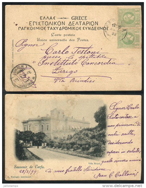 Postcard (view Of CORFU, Villa Royal) Sent From CORFU To Z&uuml;rich On 28/MAR/1899, Very Nice And Interesting! - Autres & Non Classés