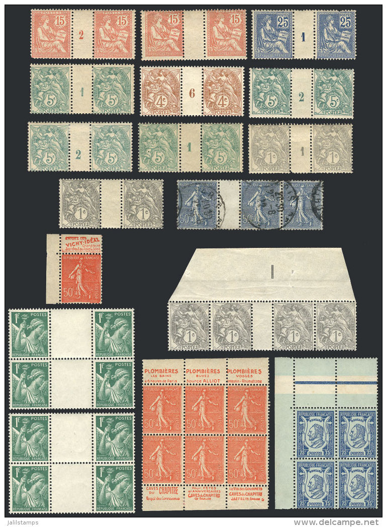 Lot Of Stamps With Gutters + Some With Advertising Coupons + 1 Block Of 4 With Labels, Many MNH, Others With Light... - Otros & Sin Clasificación