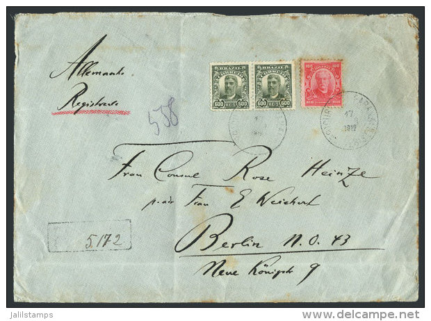 Registered Cover Sent From CURITIBA To Germany On 17/MAR/1912 Franked With 1,300Rs., With An Interesting Seal On... - Otros & Sin Clasificación