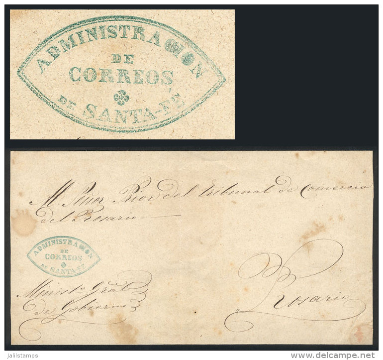 Official Folded Cover Sent To Rosario (circa 1856), With Blue Mark "ADMINISTRACION DE CORREOS DE SANTA FE" In... - Sonstige & Ohne Zuordnung