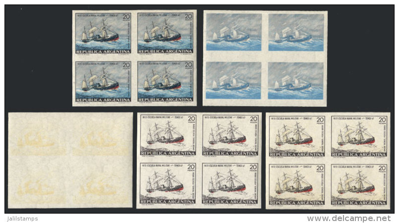 GJ.1424P, 1967 Military Navy School (school Ship Gral. Brown), IMPERFORATE BLOCK OF 4 + 4 Different Imperf Blocks... - Otros & Sin Clasificación