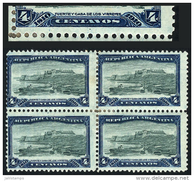 GJ.304a, 1910 4c. Centenary, Block Of 4 With DOUBLE IMPRESSION Of Blue Frame, Very Notable In The Top Right Stamp... - Otros & Sin Clasificación