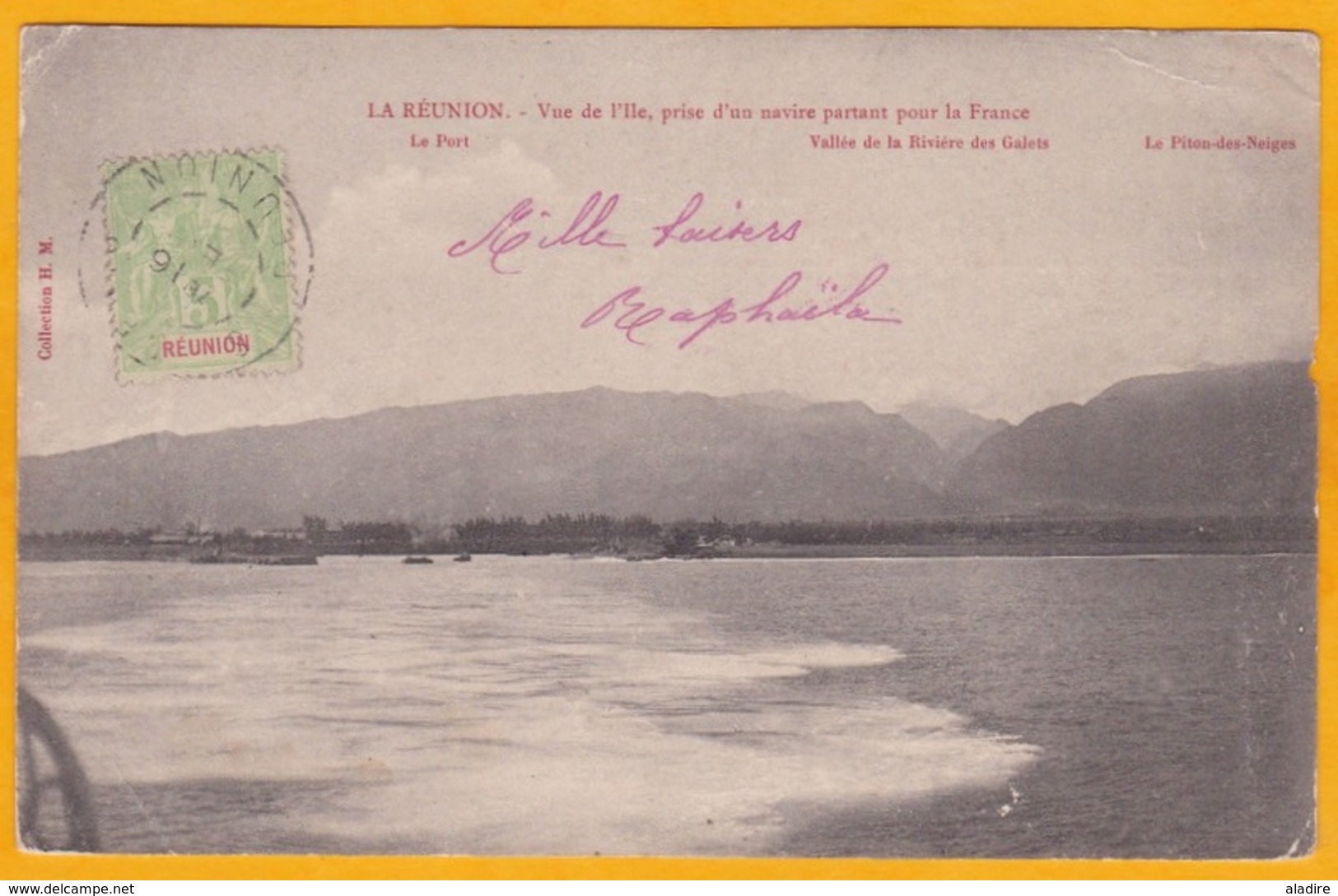 1916 - La Reunion - CP De Saint Denis Vers La Rivière Par Fronsac, Gironde - Affrt 5 C Groupe - L'île Prise D'un Navire - Brieven En Documenten