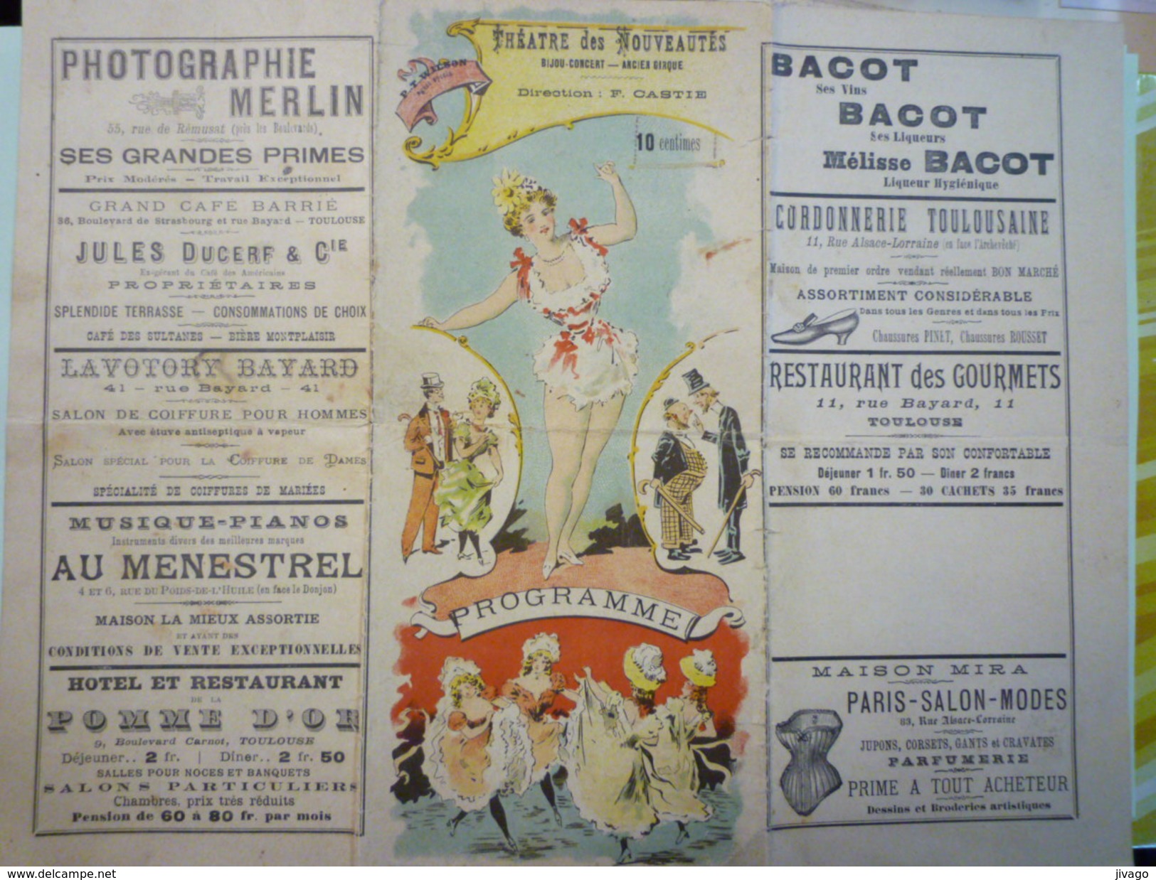 TOULOUSE  -  THEÂTRE Des NOUVEAUTES  :  PROGRAMME  1900    - Schokolade