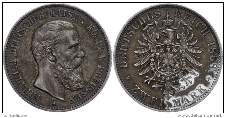 2 Mark, 1888, Friedrich III., Patina, Belag, Vz., Katalog: J. 98 Vz2 Mark, 1888, Friedrich III., Toned, Plaque,... - Autres & Non Classés