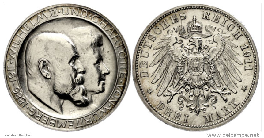 3 Mark, 1911, Wilhelm II., Variante Mit Hohem Querstrich, J. 177b, Kl. Rf., Vz+., Katalog: J. 177b 3 Mark,... - Autres & Non Classés