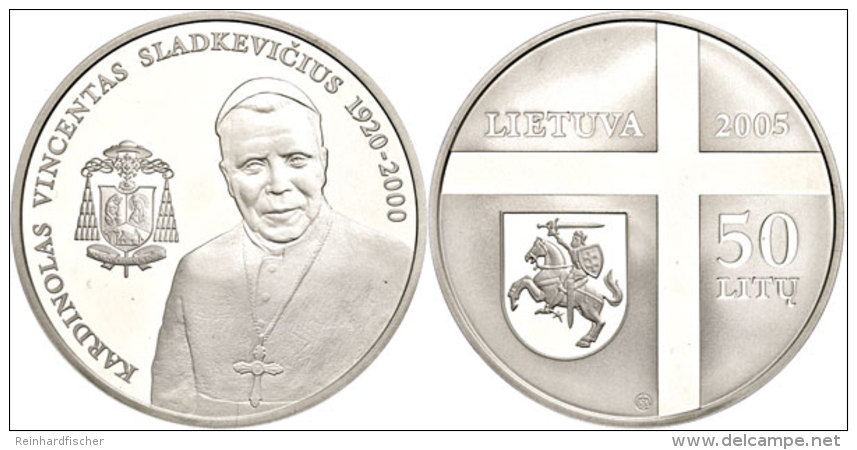 50 Litu, 2005, Vincentas Sladkevicius, KM 145, Sch&ouml;n 75, Im Papieretui Mit Kapsel Und Zertifikat, Auflage Nur... - Lituanie