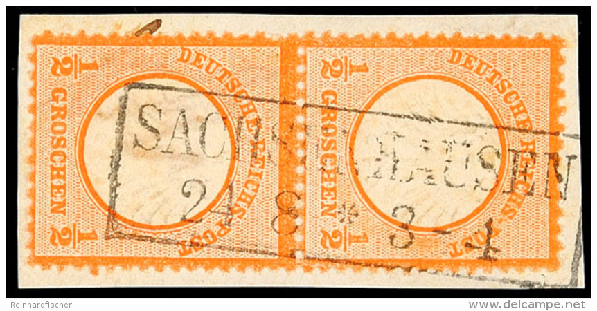 1/2 Gr. Kleiner Schild, Orange, Senkrechtes Paar (unten Leichter Eckbug), Tadellos Klar Gestempelt Mit Preussen-Ra2... - Autres & Non Classés