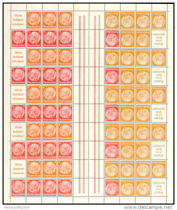 Hindenburg 1939, 3+8+12 Pfg Markenheftchenbogen Komplett Postfrisch, Senkrecht Mittig Gefaltet Mit Leichter... - Autres & Non Classés