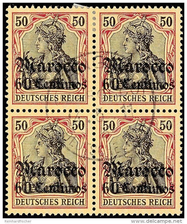 60 C Auf 50 Pf Als Viererblock Zentrisch O Mit Altem "CC"-Stempel (Mi. Doppelt = 176.-, Katalog: 41(4)... - Maroc (bureaux)