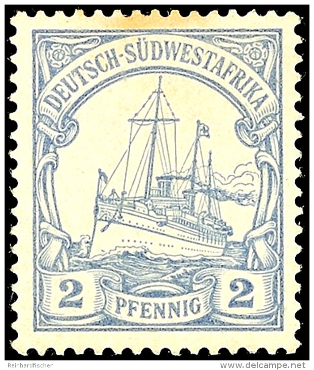 2 Pfg Kaiseryacht Probedruck (dunkel)graublau Ungebraucht Mit Originalgummi, Ein Brauner Fleck R&uuml;ckseitig Oben... - Sud-Ouest Africain Allemand