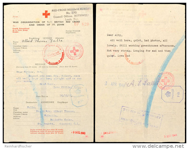 Nachrichten&uuml;bermittlung Vom 10.11.43 Auf Formular Vom Britischen Roten Kreuz Von England Nach Guernsey Und... - 2° Guerre Mondiale