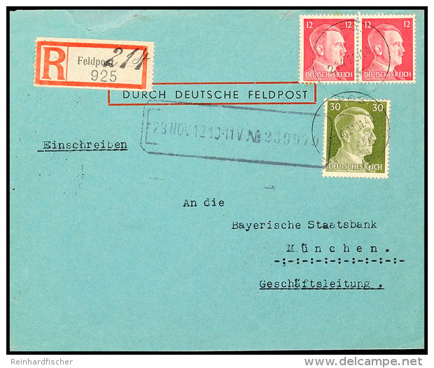 1942, Frankierter Einschreibe-Brief Der Continetale Bank Aus Br&uuml;ssel Mit Normstempel "h 214 21.11." Und... - Autres & Non Classés