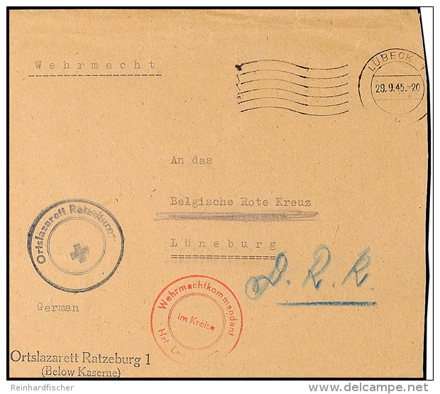 1945, Portofreier Wehrmachts-Brief Mit Absender-Stempel "Ortslazarett Ratzeburg 1 (Below Kaserne) Und Rotem K2... - Autres & Non Classés