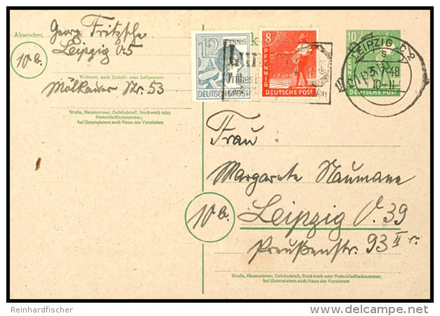 10 Pfg. Ganzsachenkarte Mit Handstempel "27/Leipzig 37" Und Zufrankatur Gebraucht Aus LEIPZIG 5.7.48 Mit... - Autres & Non Classés