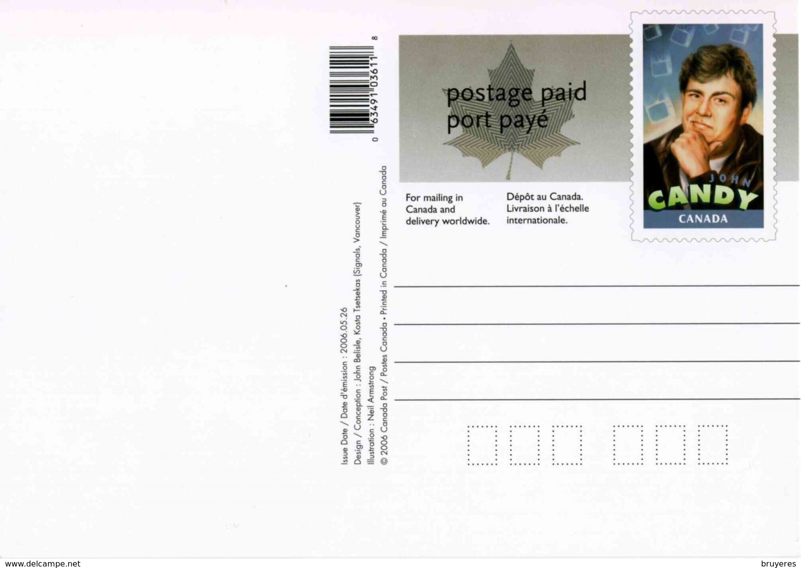 Entier Postal De 2006 Sur Carte Postale Avec Timbre Et Illust. "Canadiens à Hollywood : John CANDY" - 1953-.... Elizabeth II