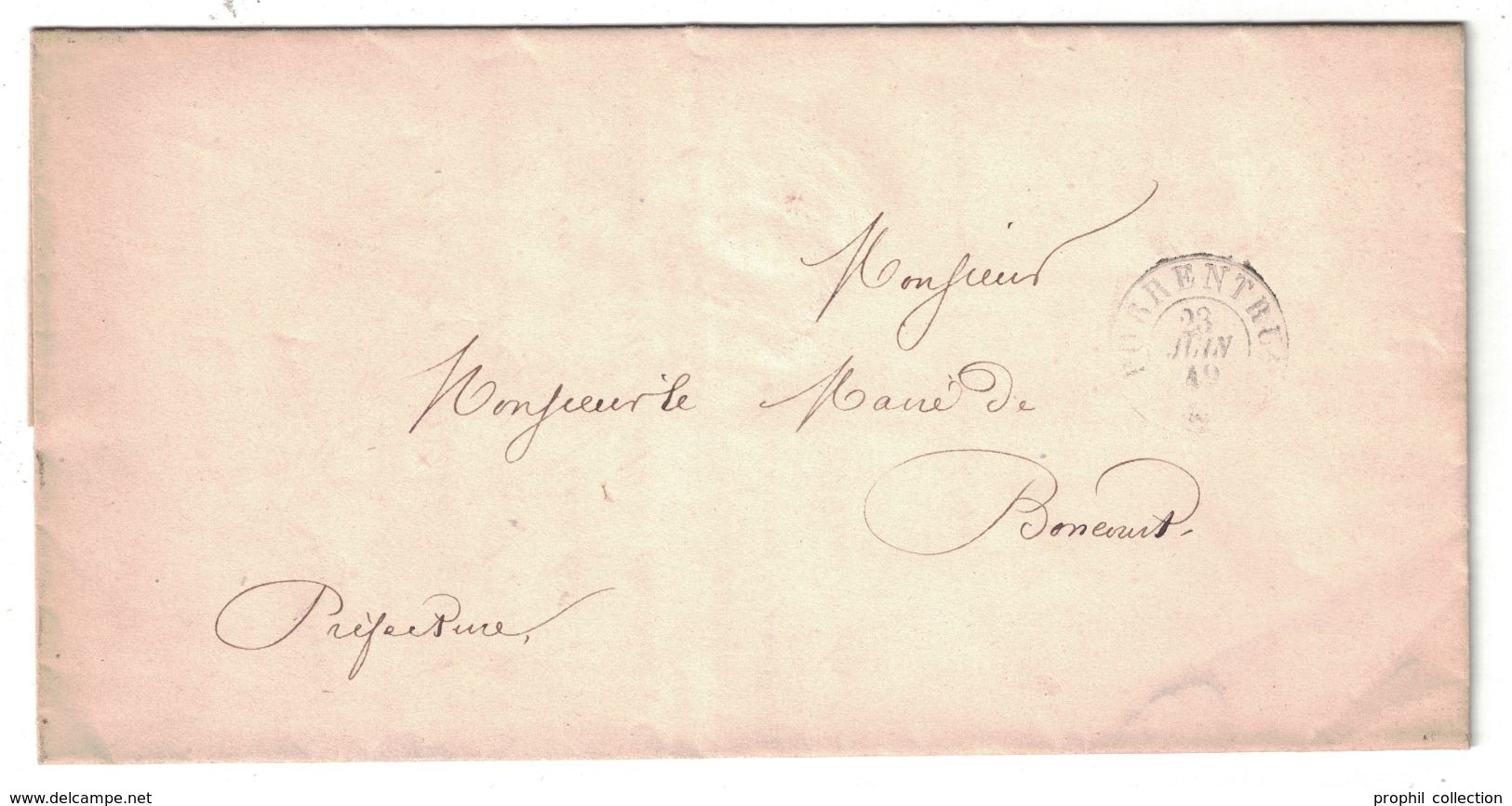 1849 - LAC LETTRE DE PORRENTRUY NON-AFFRANCHIE POUR MONSIEUR LE MAIRE DE BONCOURT (SANS TIMBRE) - 1843-1852 Timbres Cantonaux Et  Fédéraux