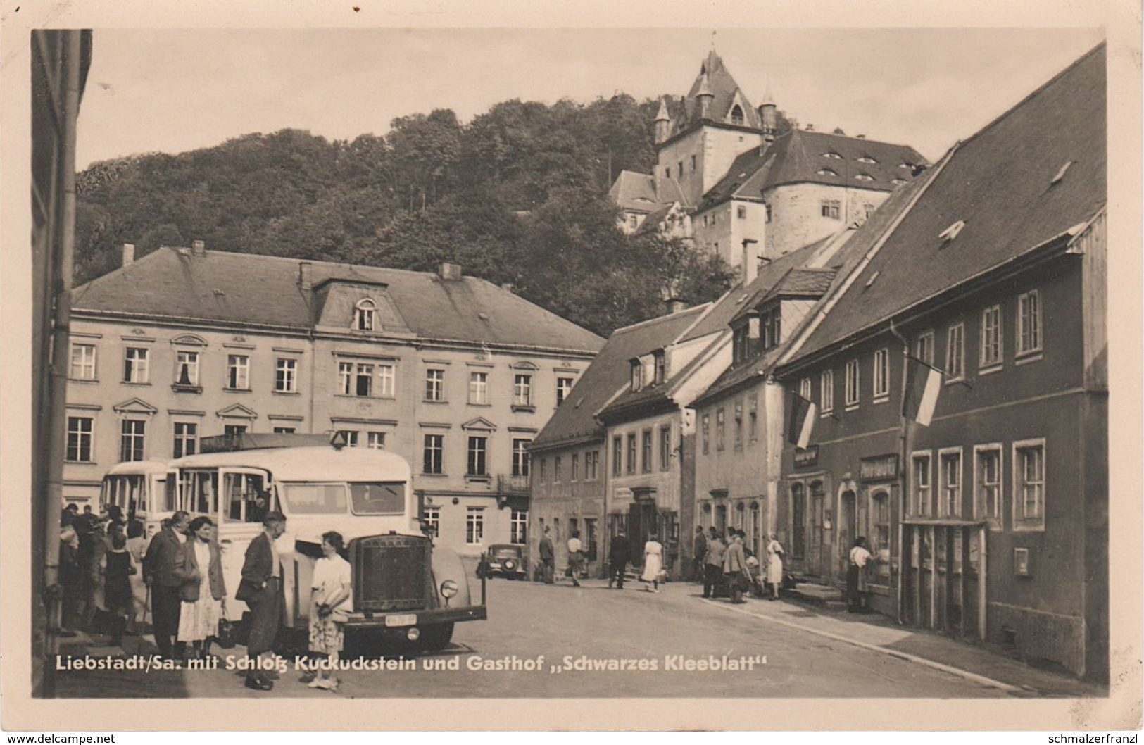 AK Liebstadt Markt Gasthof Schwarzes Kleeblatt Bus A Glashütte Schlottwitz Weesenstein Pirna Börnersdorf Breitenau Döbra - Liebstadt