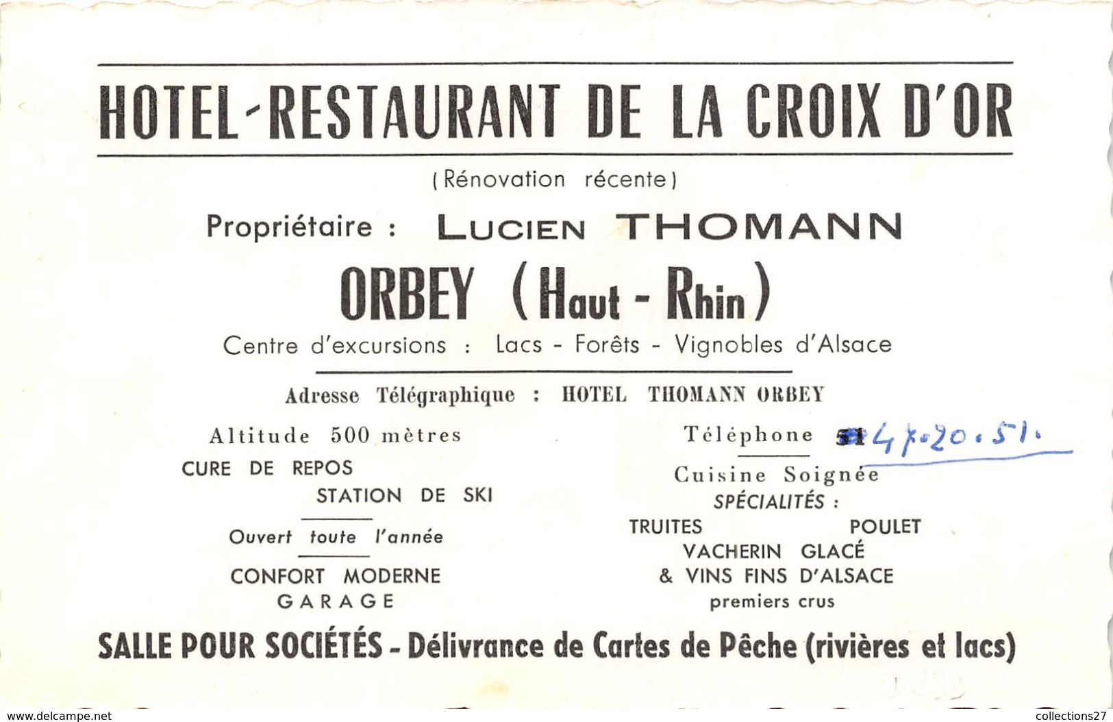 68-ORBEY- HÔTEL RESTAURANT DE LA CROIX D'OR - Orbey