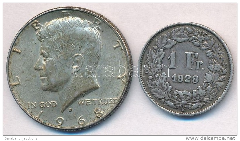 Vegyes: Amerikai Egyes&uuml;lt &Aacute;llamok 1968D 1/2$ Ag 'Kennedy' + Sv&aacute;jc 1928. 1Fr Ag T:1-,2,2-
Mixed:... - Unclassified