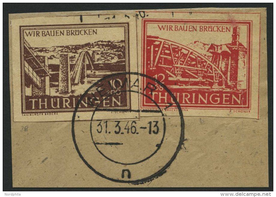 TH&Uuml;RINGEN 113by BrfStk, 1946, 12 Pf. Rot Wiederaufbau, Mit Nr. 112y Auf Briefst&uuml;ck, Feinst, Gepr. Schulz, Mi. - Otros & Sin Clasificación