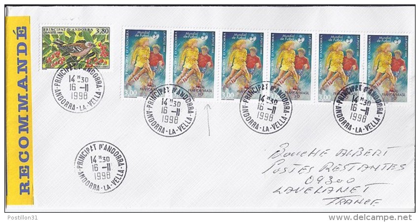 TP N° 507x6 (+ 501) SUR LETTRE RECOMMANDEE DU 16.11.98 POUR LA FRANCE + POSTE RESTANTE - Briefe U. Dokumente