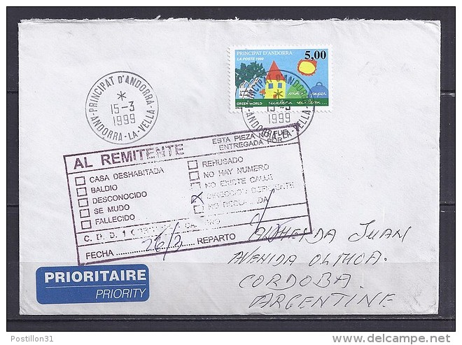 TP N° 513 SUR LETTRE DU 15.3.99 POUR L'ARGENTINE - Lettres & Documents