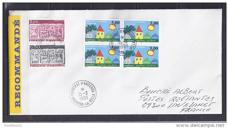 TP N° 513x4 (+321/322) SUR LETTRE RECOMMANDEE DU 15.3.99 POUR LA FRANCE + POSTE RESTANTE - Covers & Documents