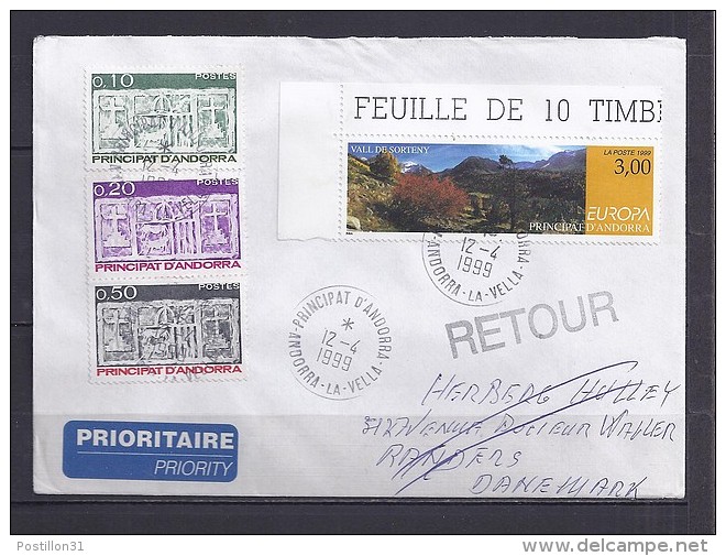 TP N° 514  (+317/318/321) SUR LETTRE DU 12.4.99 POUR LE DANEMARK - Covers & Documents