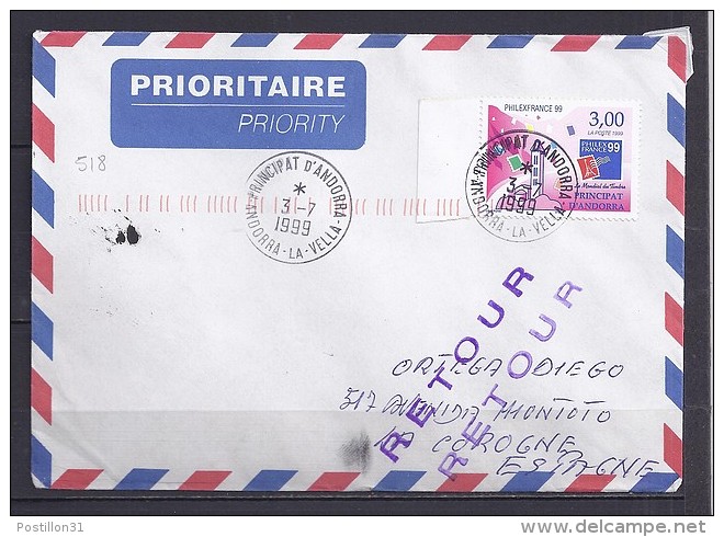 TP N° 518  SUR LETTRE DU 3.7.99 POUR L'ESPAGNE - Briefe U. Dokumente