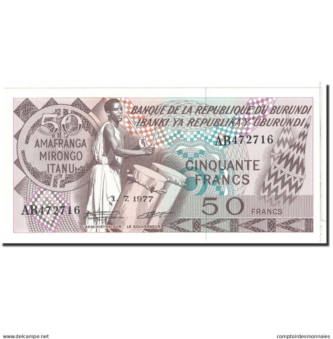 Billet, Burundi, 50 Francs, 1977, 1977-07-01, KM:28a, NEUF - Burundi