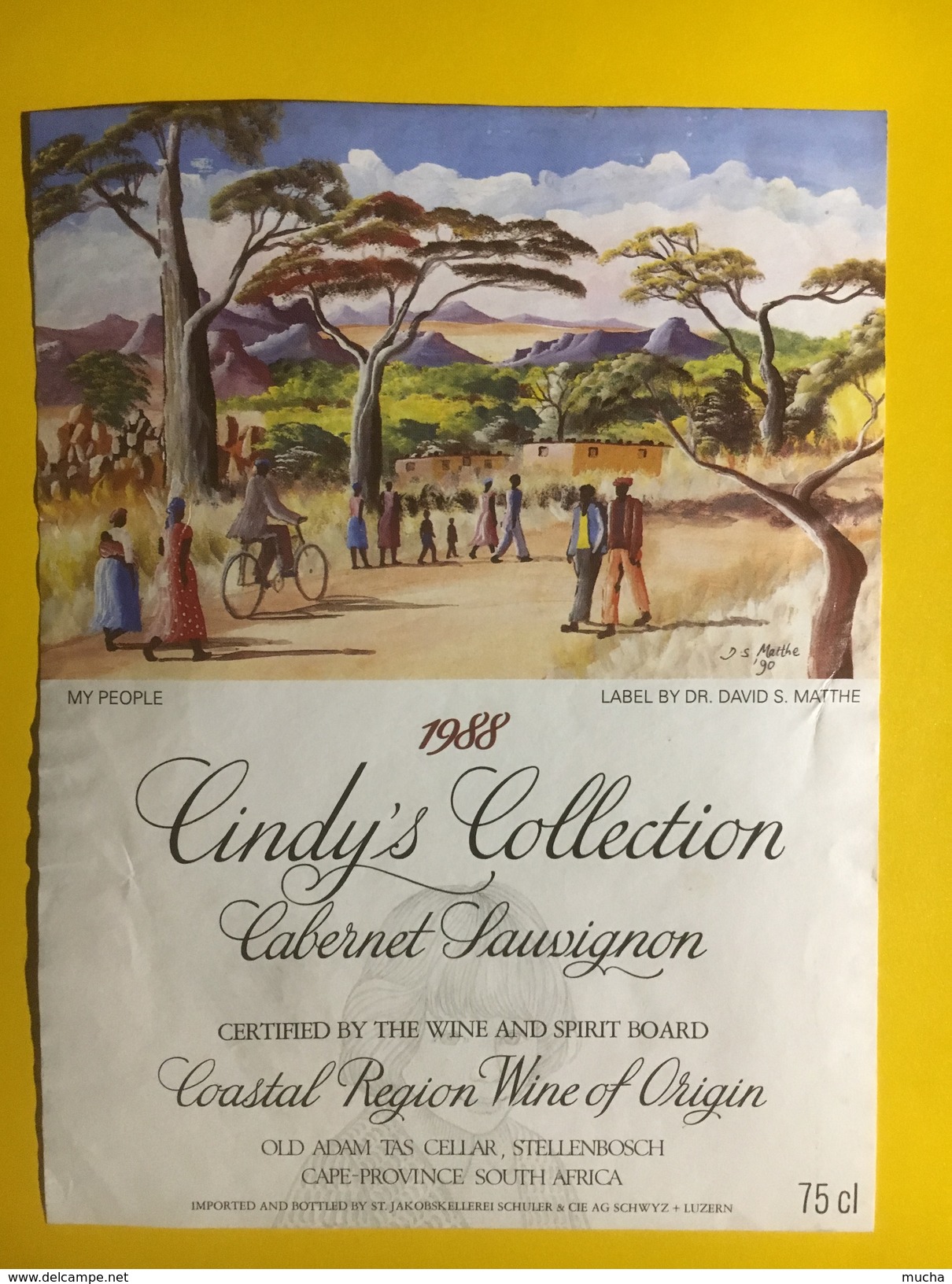 4388 - Cindy's Collection 1988 Cabernet Sauvignon  Afrique Du Sud Illustartion My People By David S. Matthe - Kunst
