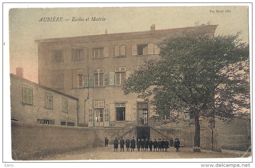 ---- 63 ----- AUBIERE écoles Et Mairie TB(micro Pli)  Papier Toilé Colorisée - Aubiere