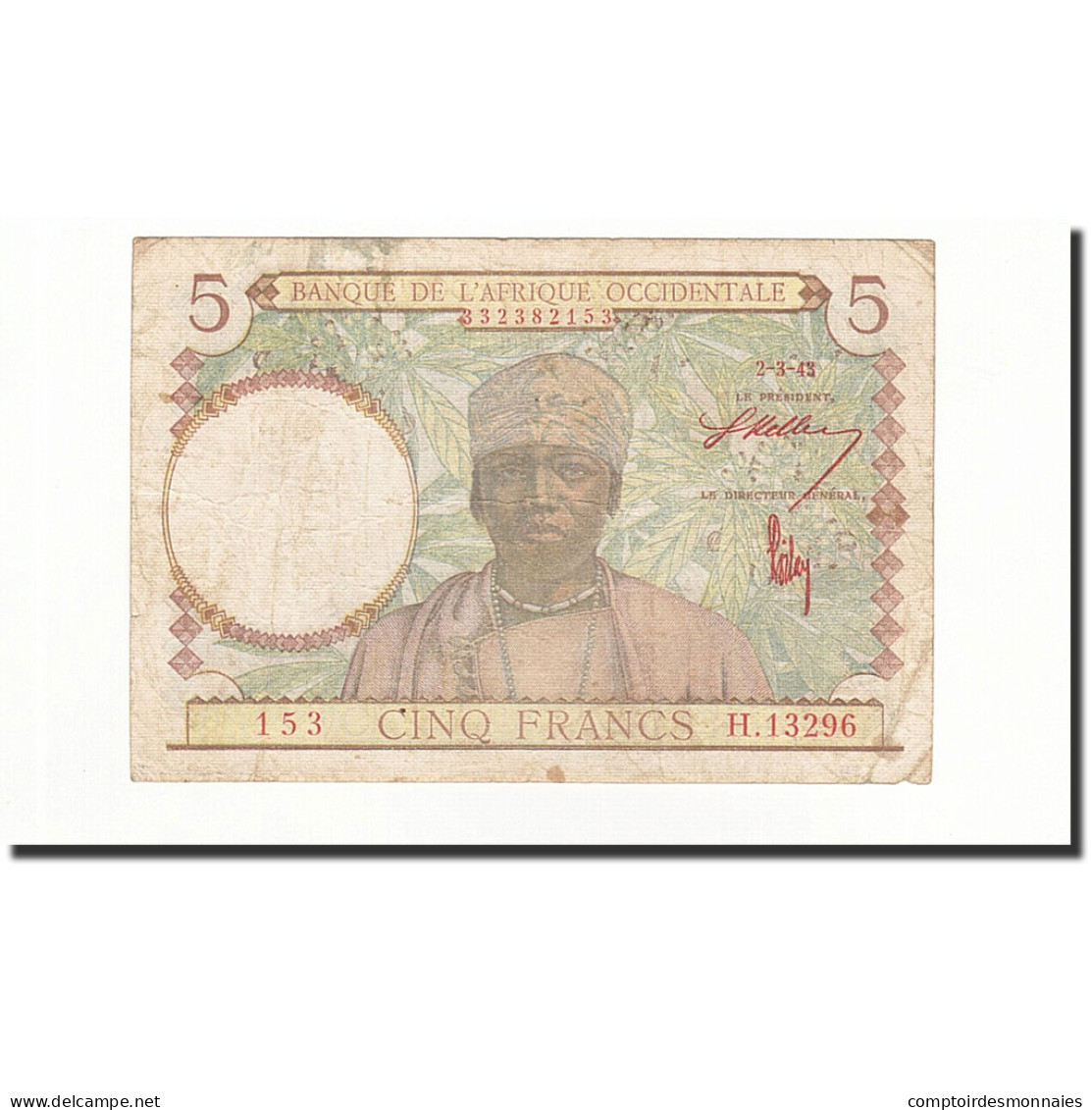 Billet, French West Africa, 5 Francs, 1943-03-02, KM:26, TB - West-Afrikaanse Staten