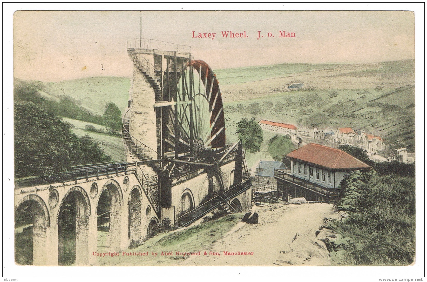 RB 1160 -  Scarce 1905 Postcard - Laxey Wheel Isle Of Man - Good Douglas Postmark- J. Of Man Error - Isola Di Man (dell'uomo)