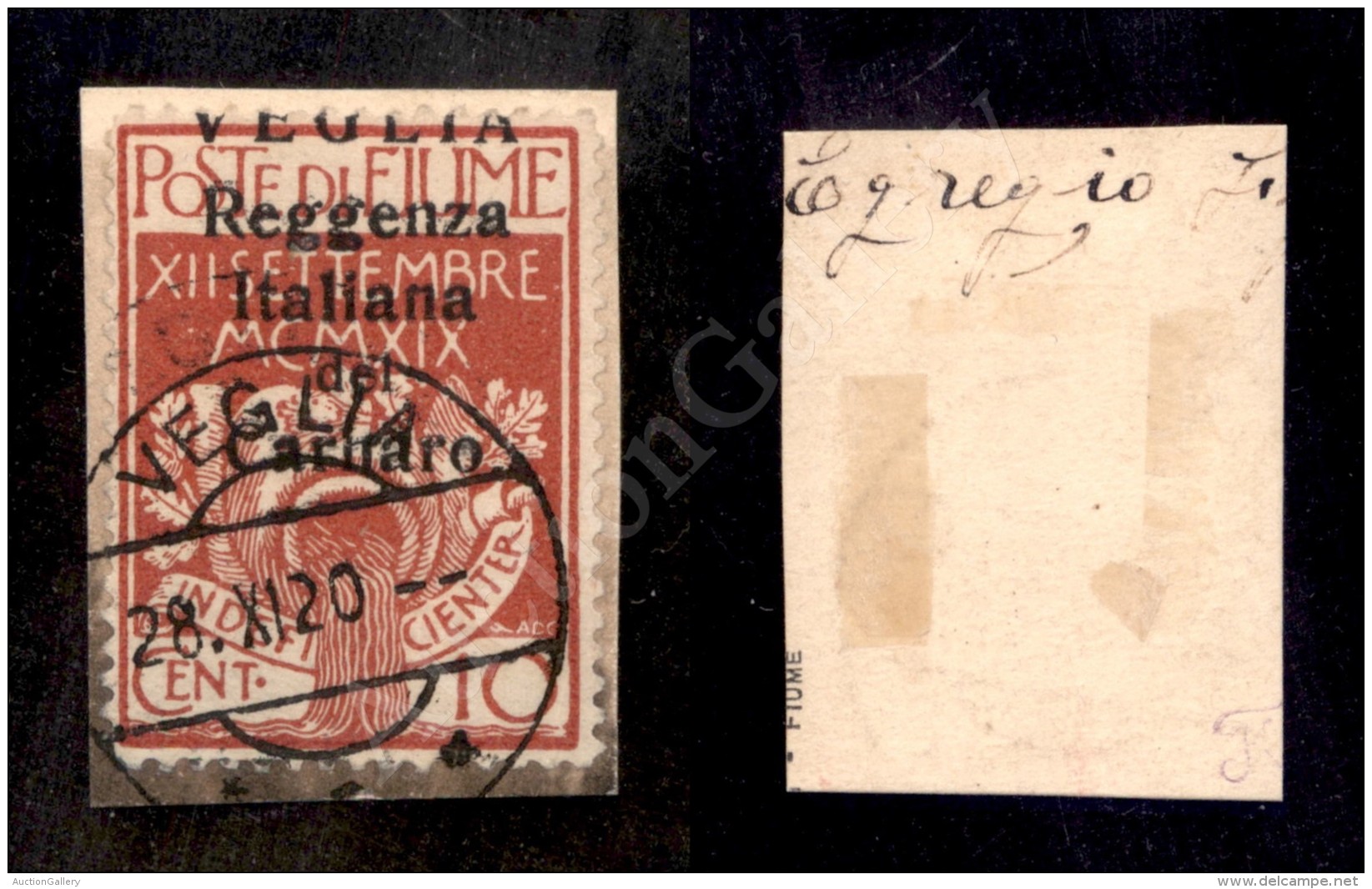 1920 - Veglia - 10 Cent (6ga) Soprastampa Fortemente Spostata In Alto VEGLIA A Cavallo - Cert. AG. (1.000+) - Other & Unclassified