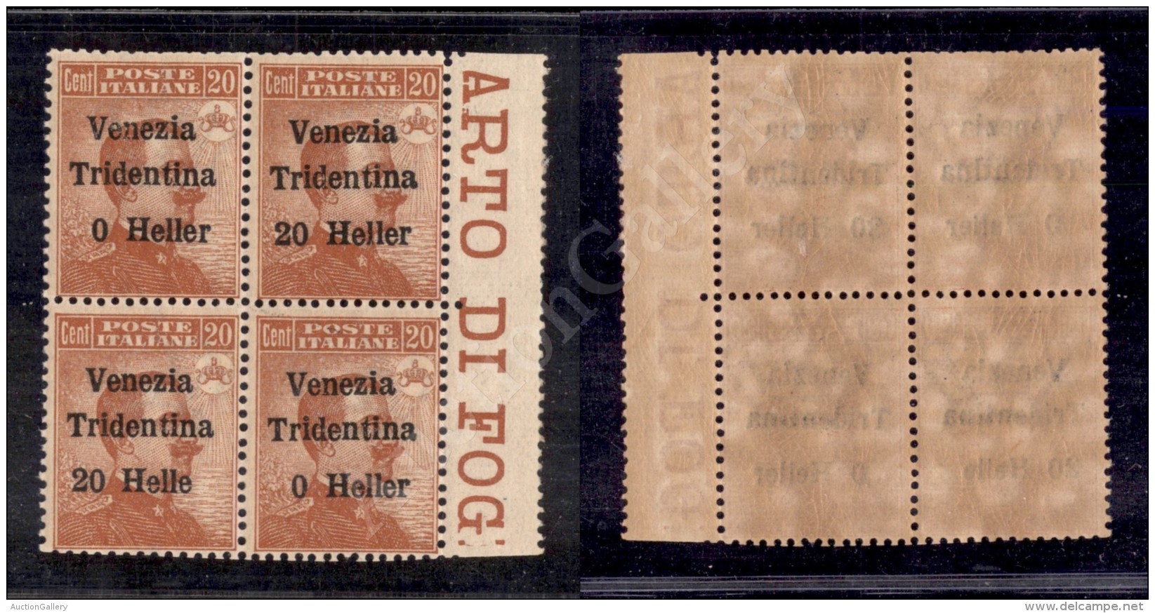 1918 - 20 Heller Su 20 Cent (30c+30+30d+30c) In Quartina Bordo Foglio Con Errori Di Composizione - Gomma Integra -... - Other & Unclassified