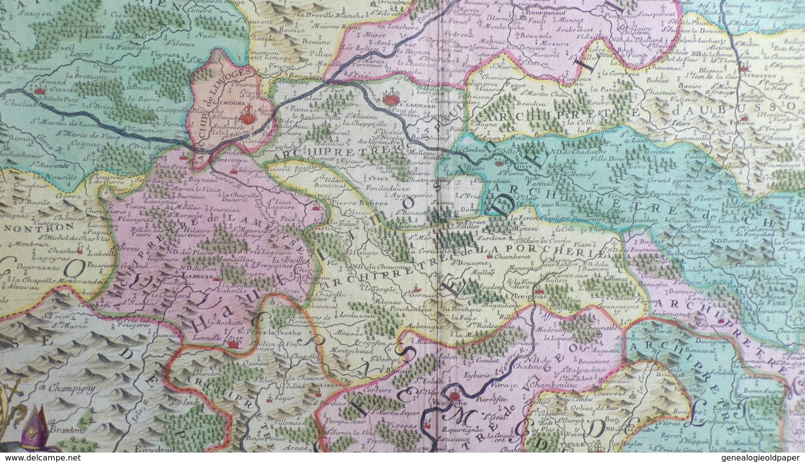 AFFICHE -CARTE ORIGINALE GEOGRAPHIQUE DIOCESE LIMOGES-1742- A MONSEIGNEUR ANTOINE DE CHARPIN DE GENETINES- ABBE PIPERAC - Topographische Kaarten