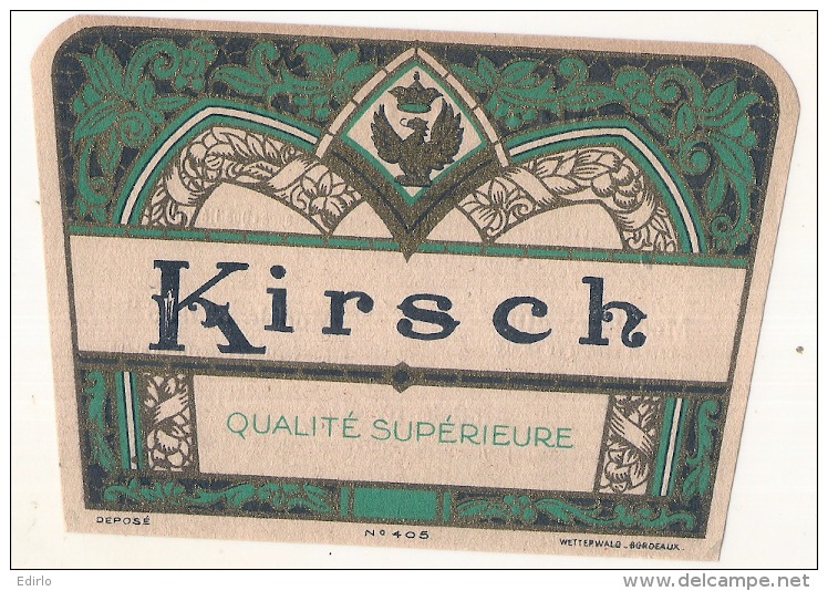 étiquette  - Kirch Qualité Supérieur Décor Art Déco - Dorure  - Modele Imprimeur 405 (explication Dos) 2petits Clairs - - Whisky
