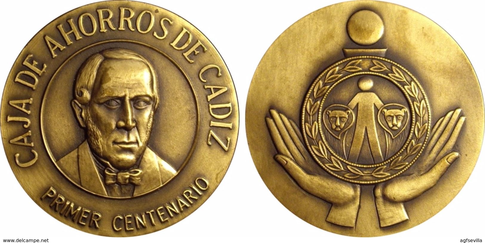 ESPAÑA. MEDALLA DEL PRIMER CENTENARIO DE LA CAJA DE AHORROS DE CADIZ. 1.985. CON ESTUCHE. ESPAGNE. SPAIN - Professionali/Di Società