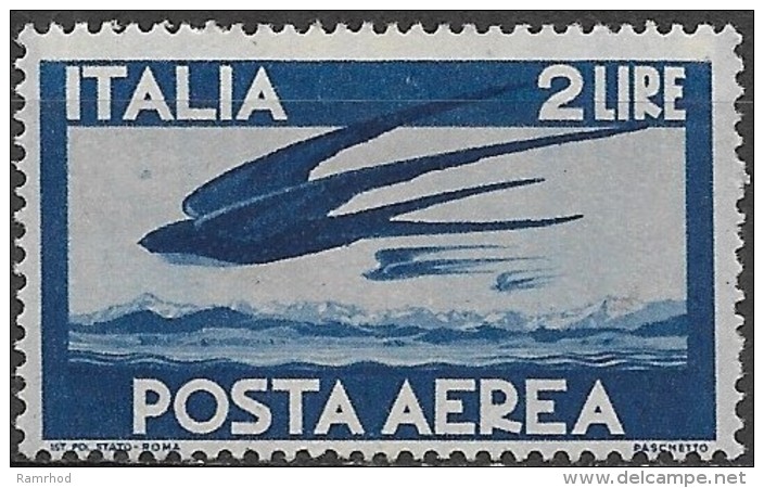 ITALY 1945 Air. Swallow In Flight -  2l. - Blue MH - Airmail